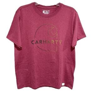 Carhartt Womens Loose Fit Logo Tee Size Large Raspberry Metallic Spell Out